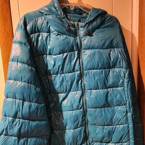 **Woman Within Teal Quilted Puffer Jacket – Hooded – Size 3X (30/32)**